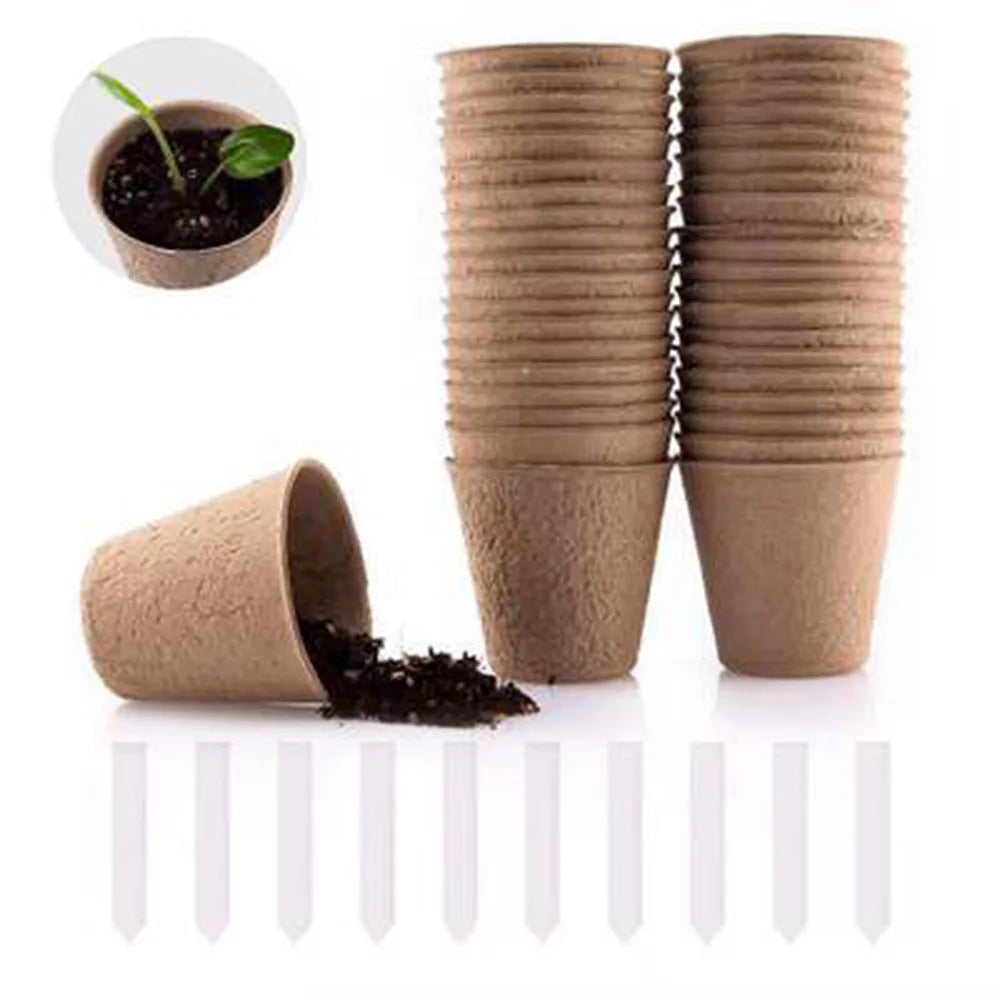 50 Pcs 6cm Garden Round Peat Pots Plant Seedling Starters Cups Nursery Herb Seed Tray Planting Tools Eco-friendly Biodegradable