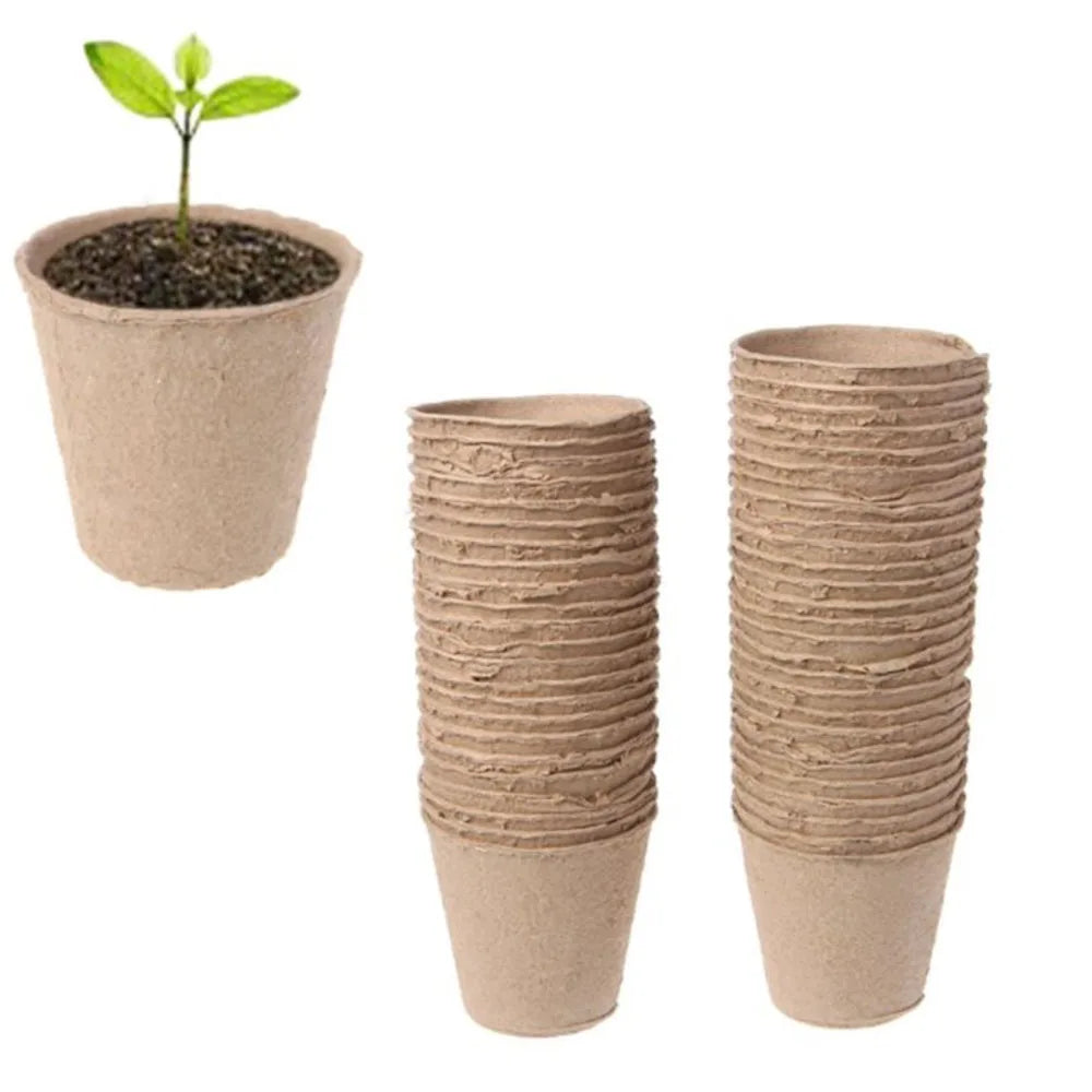 50 Pcs 6cm Garden Round Peat Pots Plant Seedling Starters Cups Nursery Herb Seed Tray Planting Tools Eco-friendly Biodegradable