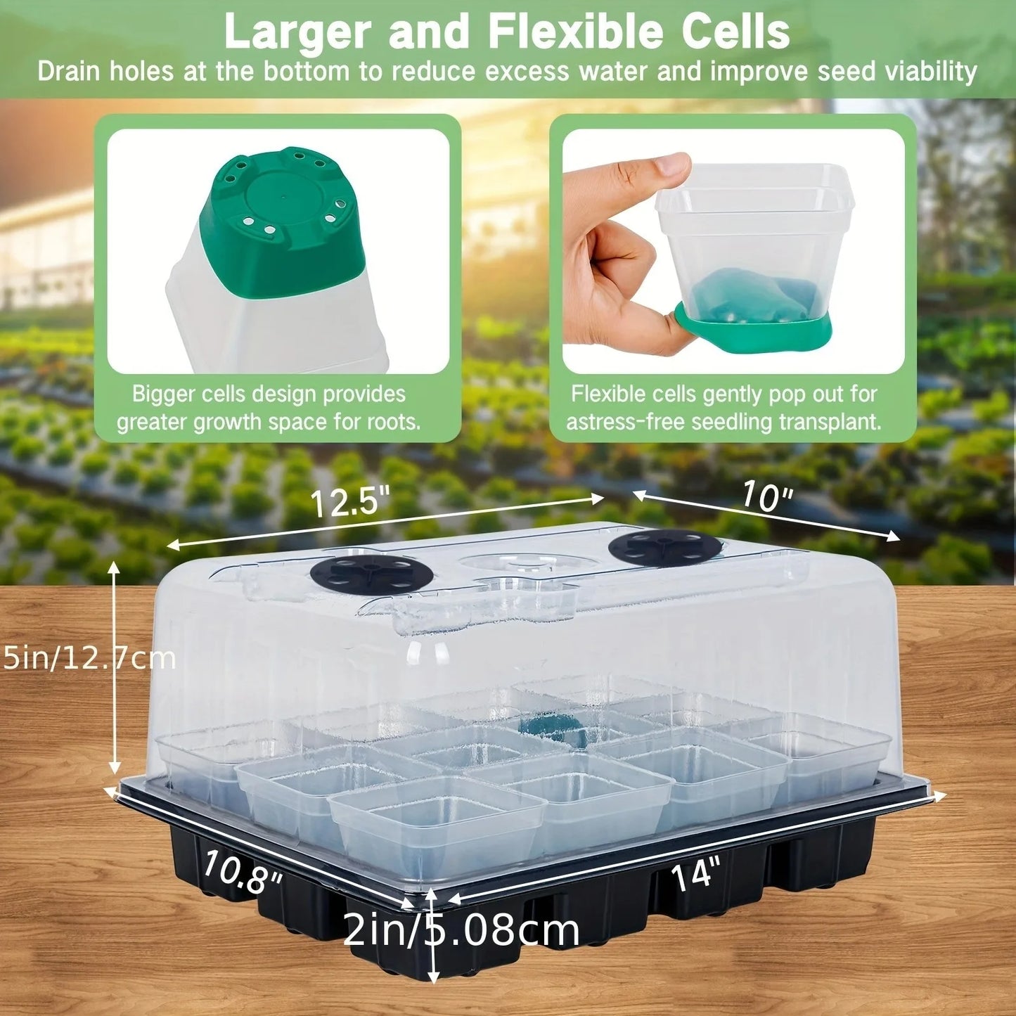 Seed Starter Kit! Tray includes Grow Light, a set of 24-cell silicone seedling cups, with Humidity Dome & Controller