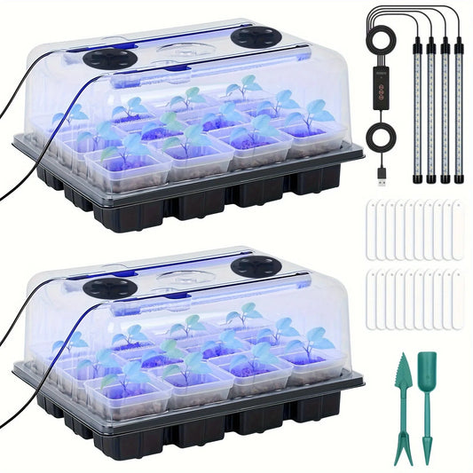 Seed Starter Kit! Tray includes Grow Light, a set of 24-cell silicone seedling cups, with Humidity Dome & Controller